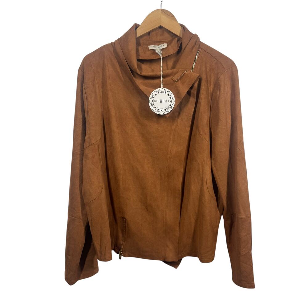 Umgee Jacket Women XL Brown Suede Zip Up Moto NWT Fall Light Weight Coat Blazer